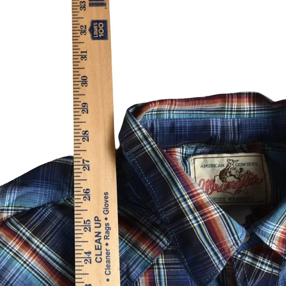 Wrangler Men's Vintage Southwestern Color Plaid Pearl Snaps Shirt Fits L/XL - Picture 4 of 8